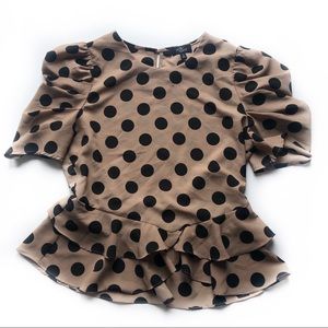 Milk & Honey Polka Dot Brown and Tan Blouse M